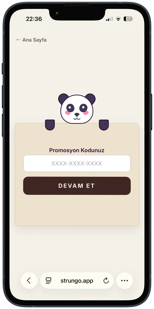 Giriş ekranı - promosyon kodu girme